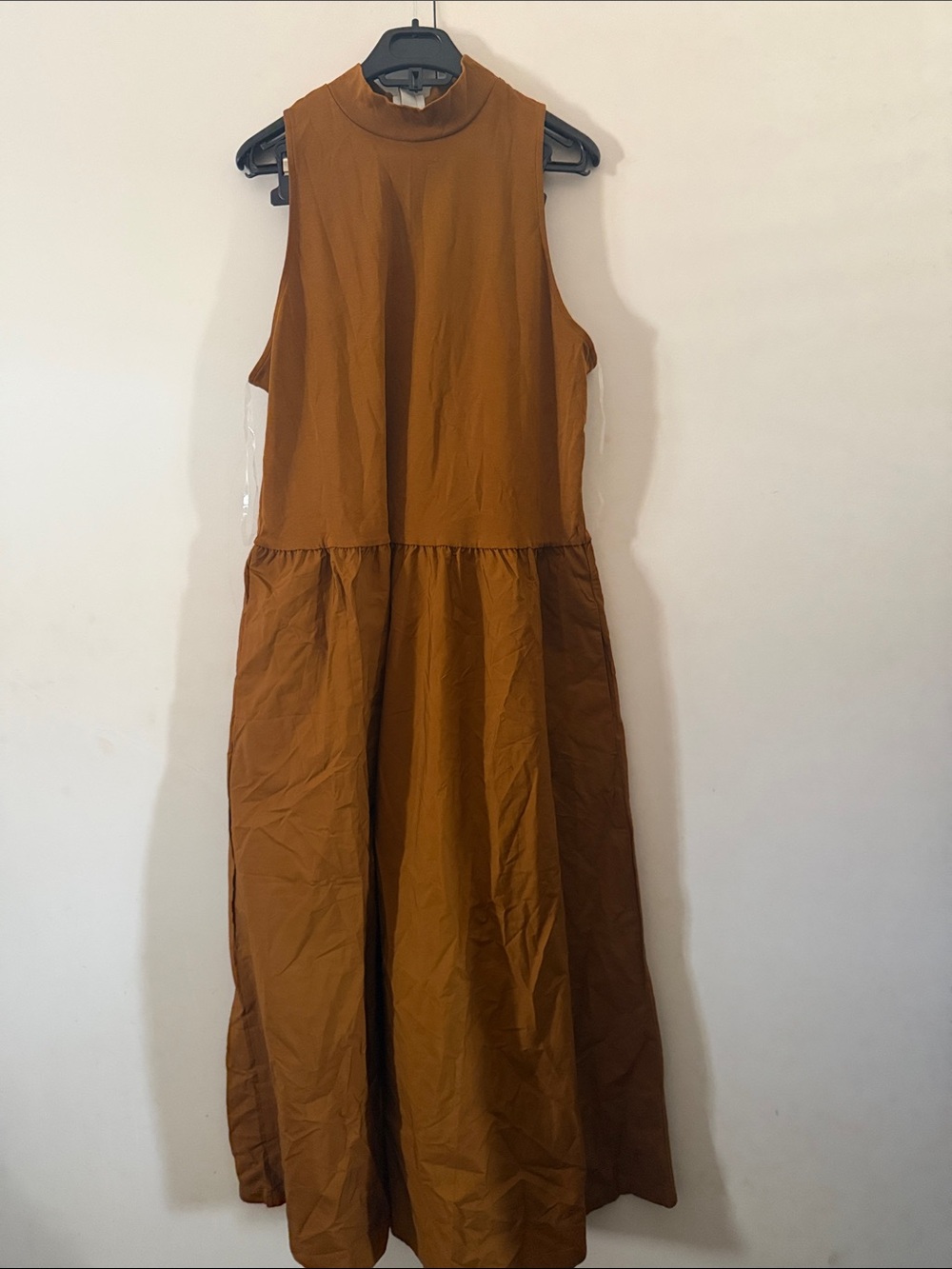Sleeveless Mock Neck Maxi Dress in Rust Brown